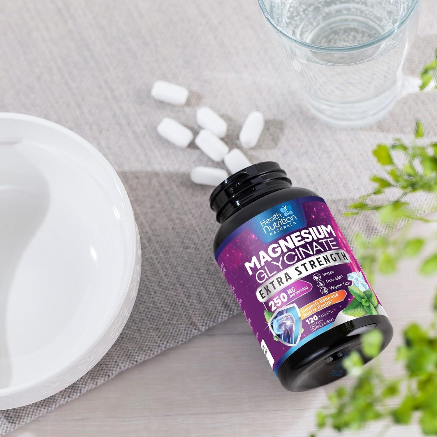 Glicinato de Magnesio 250mg Health Nutrition Naturals - 120 Tabletas