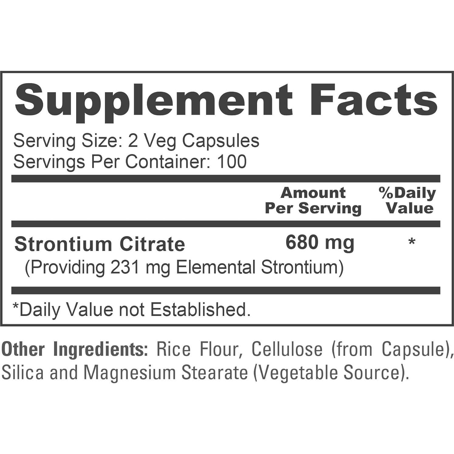 Suplemento de Estroncio NusaPure 680 mg 200 Cápsulas Veganas