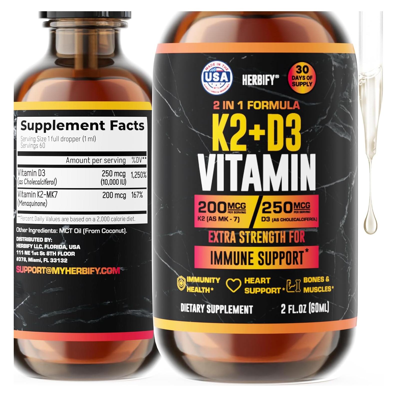 Gotas de Vitamina D3 K2 Herbify 59 ml - Suplemento Óseo