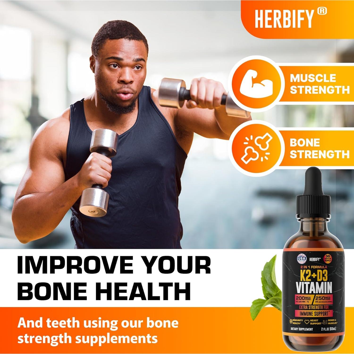 Gotas de Vitamina D3 K2 Herbify 59 ml - Suplemento Óseo