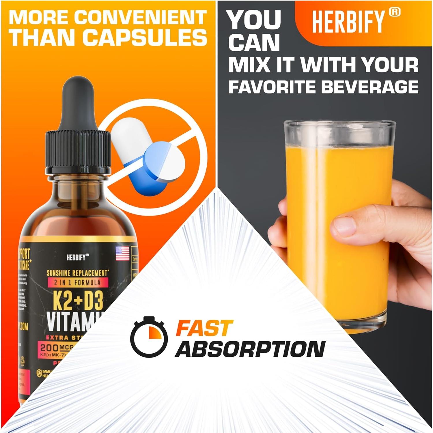 Gotas de Vitamina D3 K2 Herbify 59 ml - Suplemento Óseo