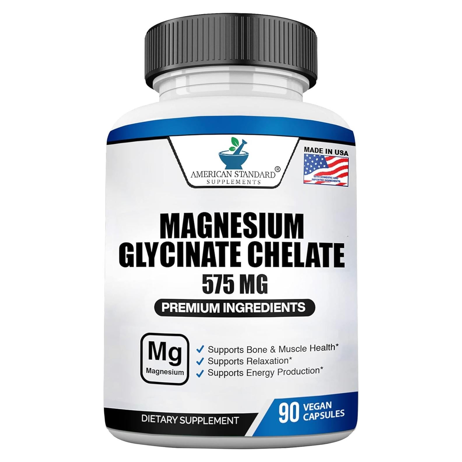 Magnesium Glycinate 575mg per Serving, 90 Veggie Capsules, Magnesium Supplement for Bone & Muscle Health, Chelated for Maximum Absorption