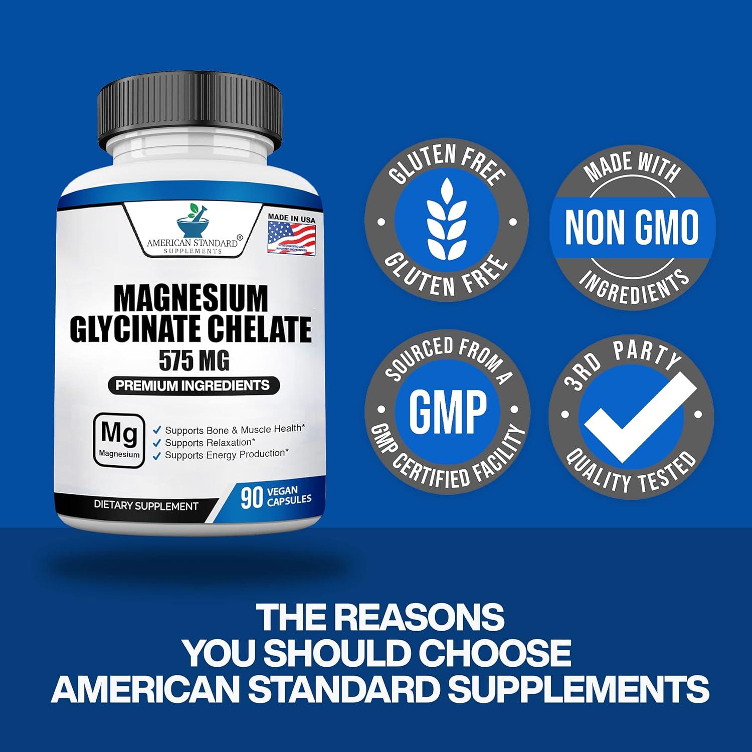 Magnesium Glycinate 575mg per Serving, 90 Veggie Capsules, Magnesium Supplement for Bone & Muscle Health, Chelated for Maximum Absorption