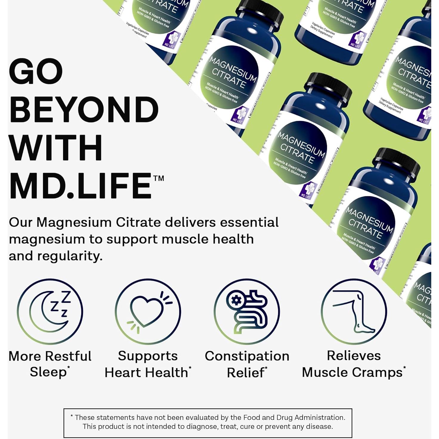 Citrato de Magnesio 250 mg MD.Life - 90 Cápsulas Fáciles de Tragar