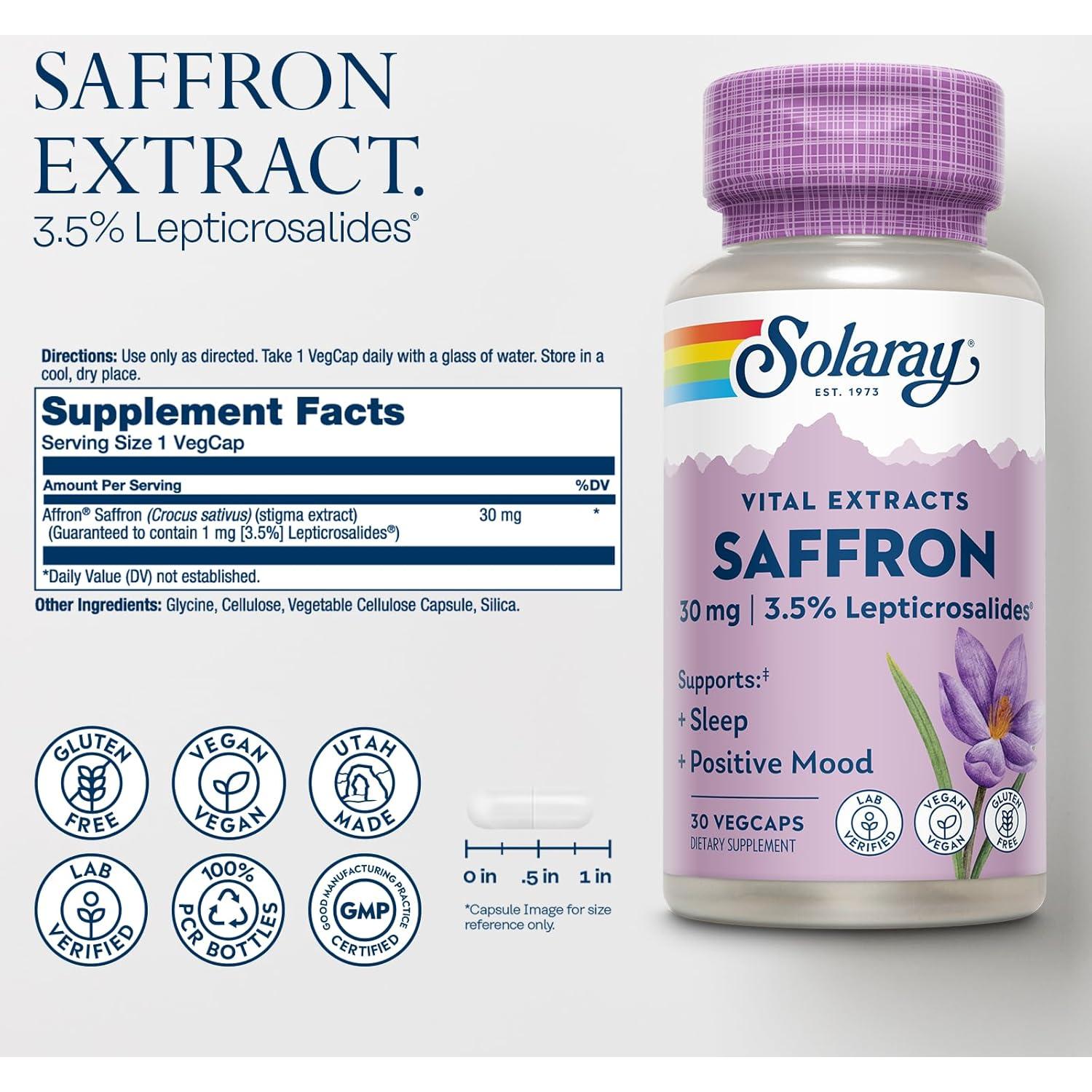 Extracto de Azafrán Solaray 30 VegCaps - Suplemento Vegano