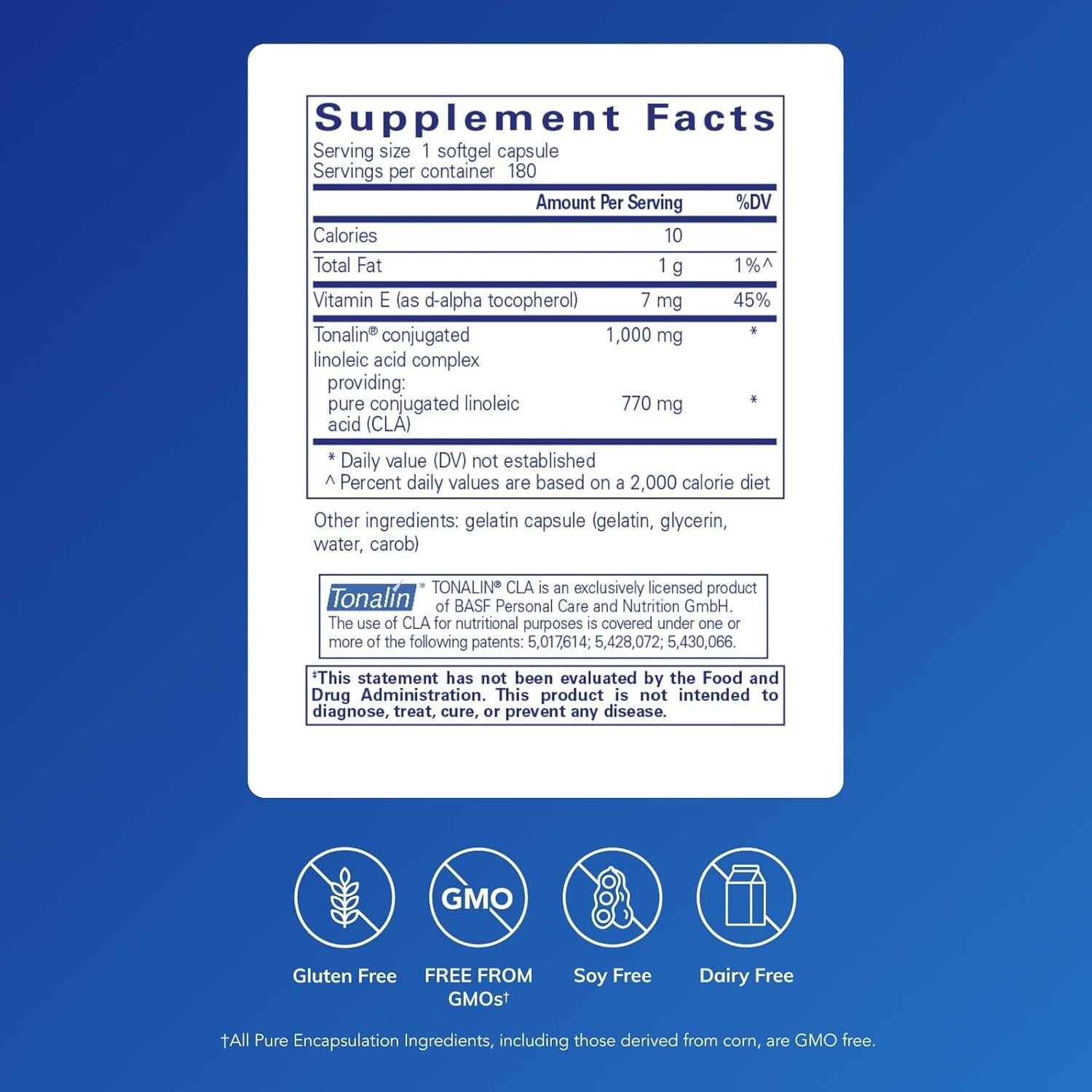 Suplemento CLA Pure Encapsulations 1,000 mg 180 Cápsulas