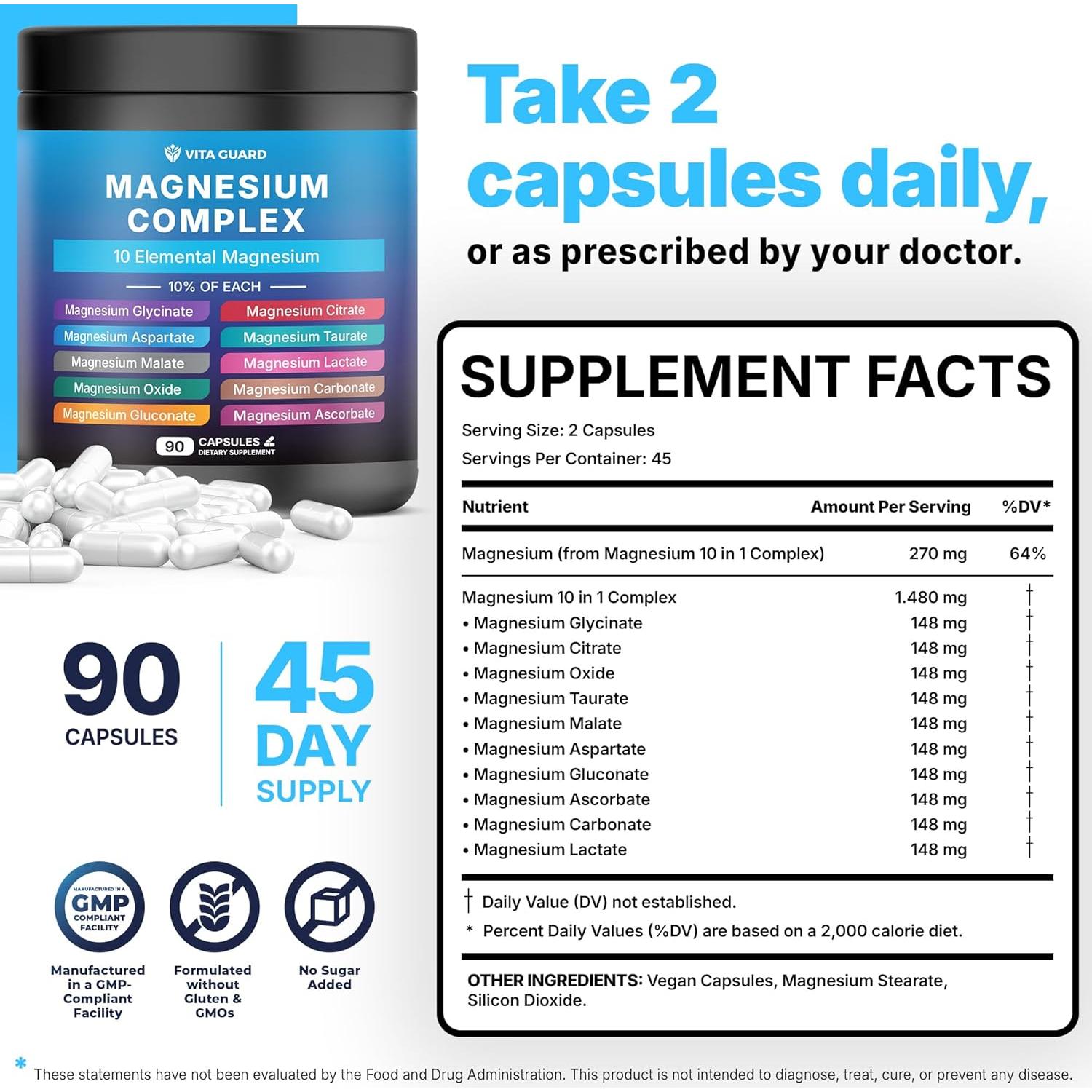 Complejo de Magnesio 1480mg Vita Guard - 90 Cápsulas Veganas