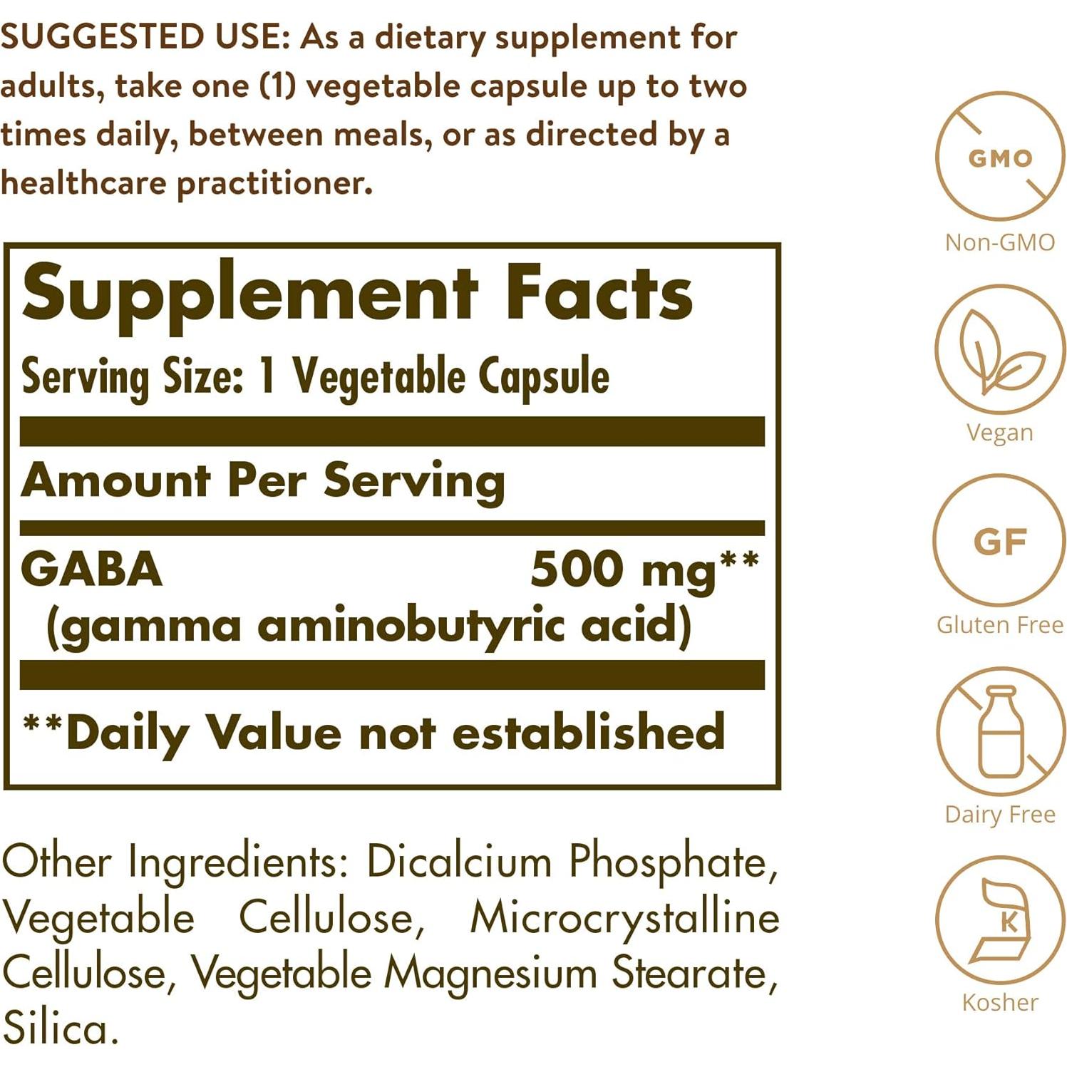 Solgar GABA 500 mg - 100 Cápsulas Vegetales - Relajación