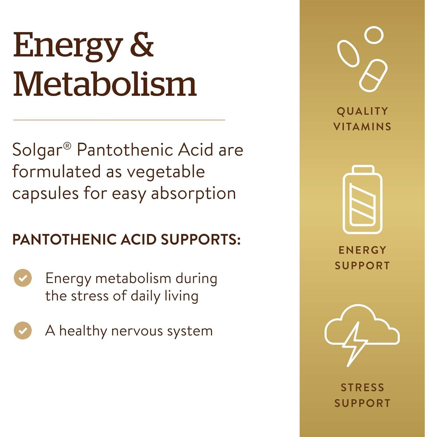 Solgar Ácido Pantoténico 550 mg Cápsulas Vegetales 100 Contenido