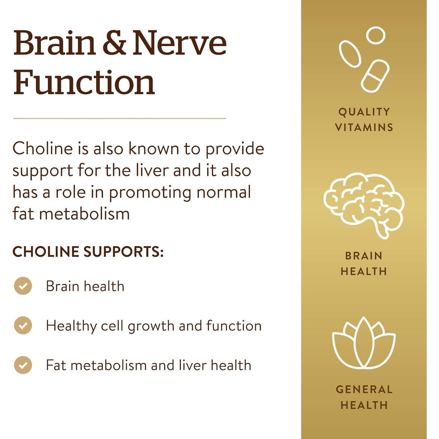 Suplemento de Colina Solgar 350 mg - 100 Cápsulas Veganas