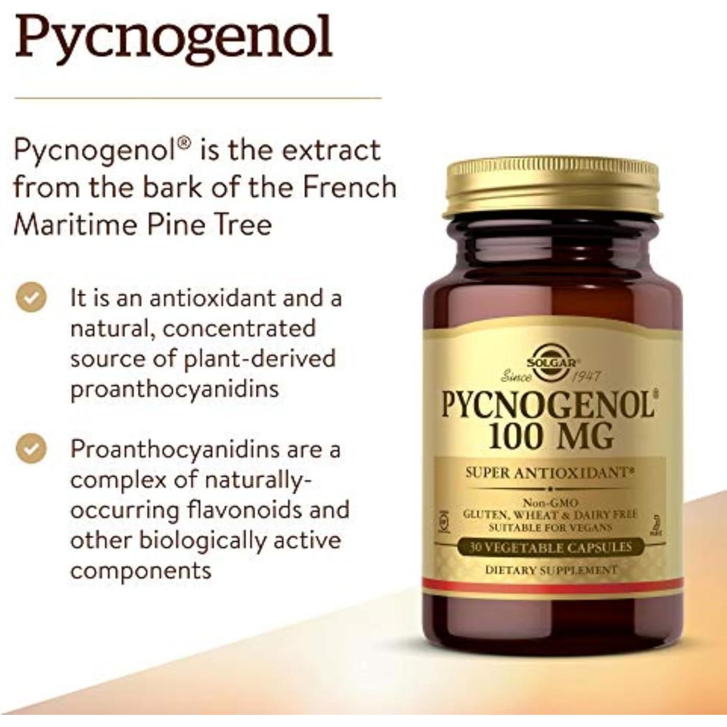Solgar Pycnogenol 100 mg 30 Cápsulas Vegetales Antioxidante