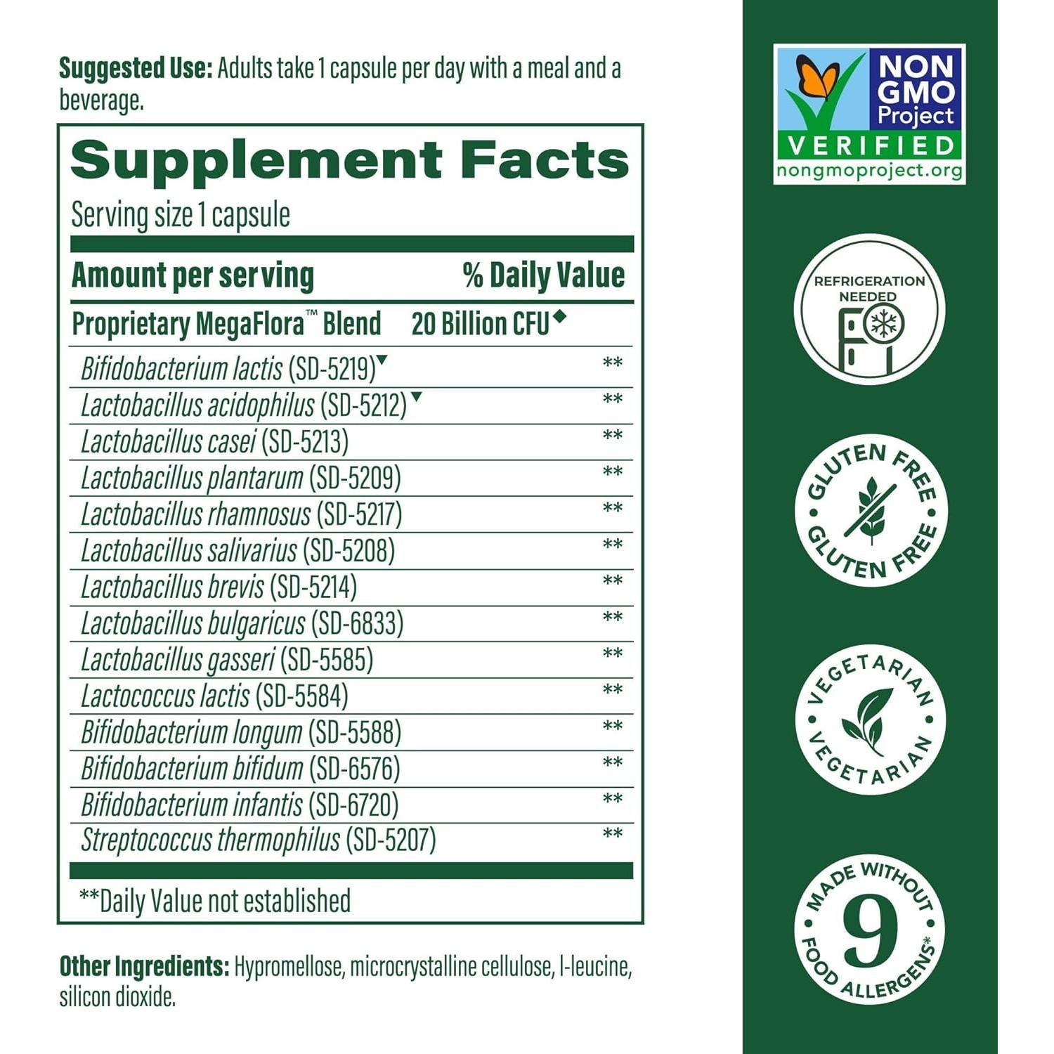 MegaFood MegaFlora Probiotico 20 Mil Millones 60 Mini Capsulas