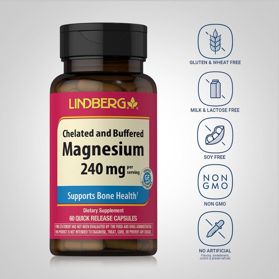 Suplemento de Magnesio Piping Rock 240 mg 60 Cápsulas Sin Gluten