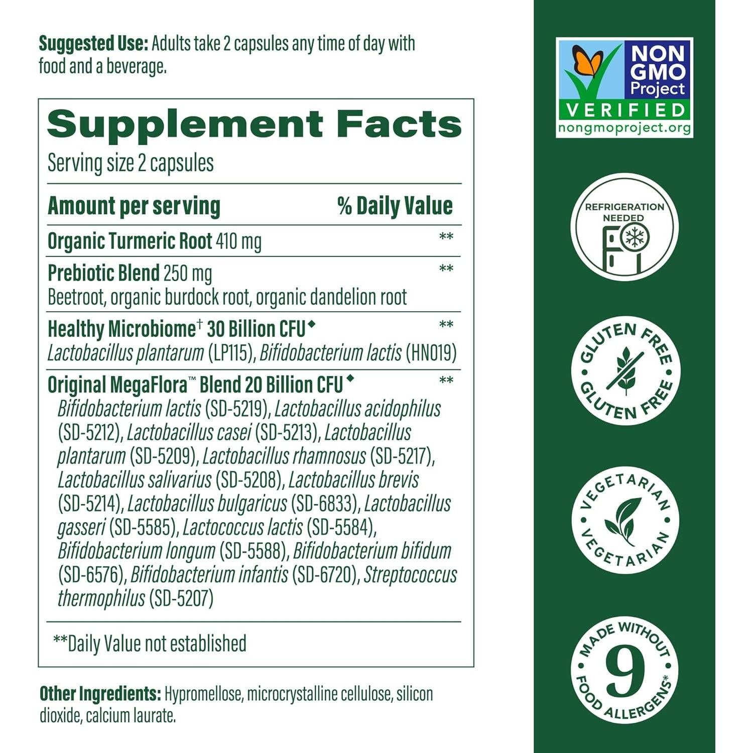 Suplemento Digestivo MegaFlora MegaFood - 60 Cápsulas, 50 Mil Millones CFUs