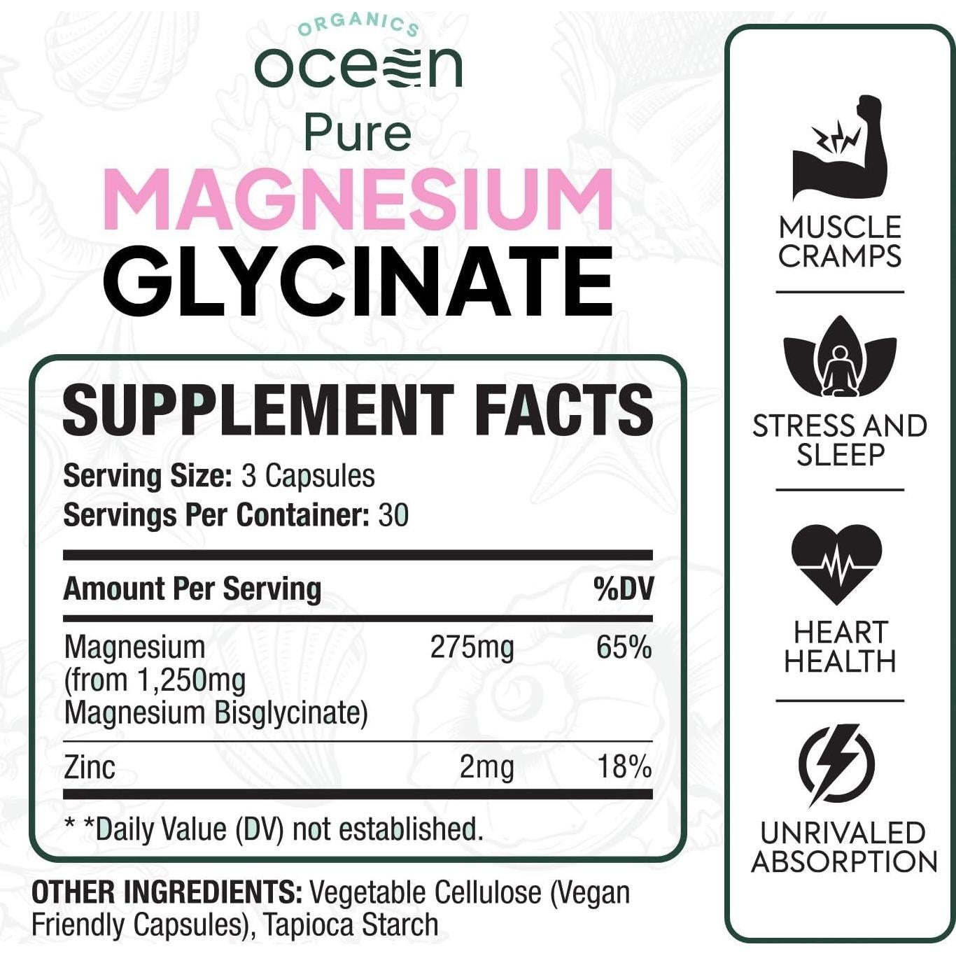 Glicinato de Magnesio Puro Oceánico con Zinc - 90 Cápsulas x 3