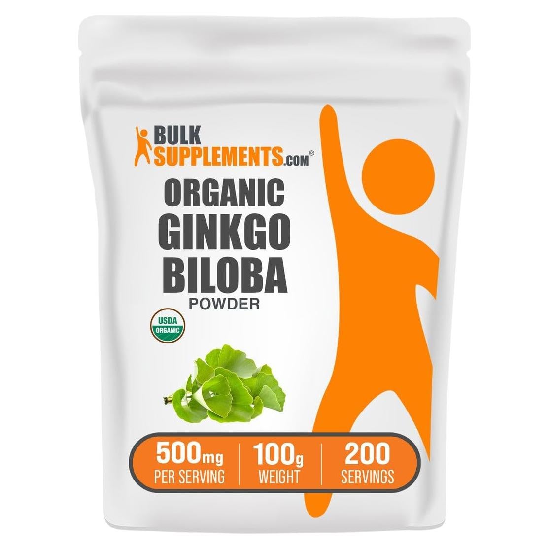 Polvo Orgánico de Ginkgo Biloba BulkSupplements 100g Vegano