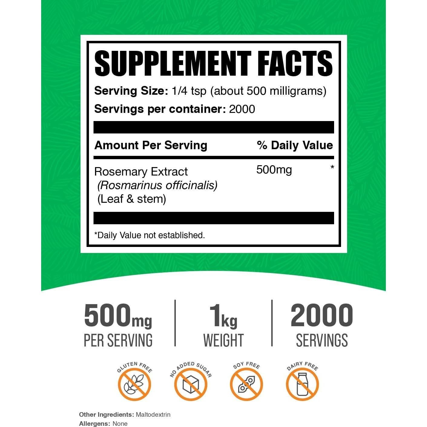 Polvo de Extracto de Romero BulkSupplements 1kg - Suplemento Herbal
