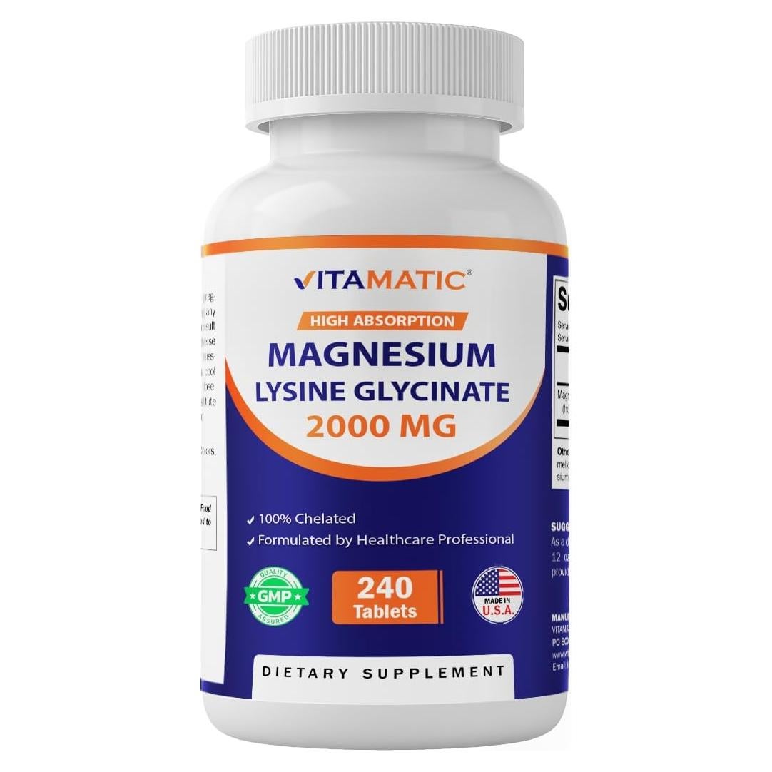 Suplemento de Magnesio Glicinato Vitamatic - 240 Tabletas - Apoyo Muscular y Nervioso