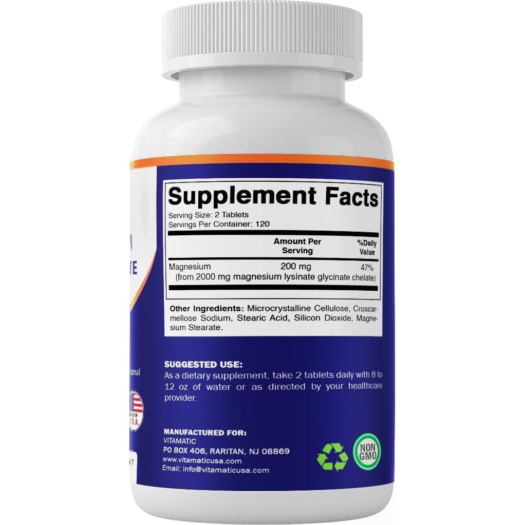 Suplemento de Magnesio Glicinato Vitamatic - 240 Tabletas - Apoyo Muscular y Nervioso