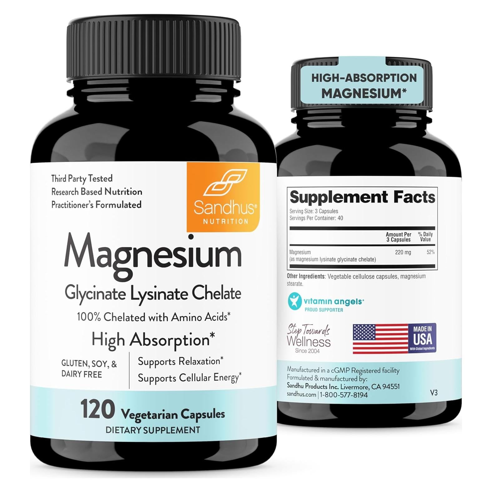 Glicinato de Magnesio Lisina Sandhu 120 Cápsulas Veganas