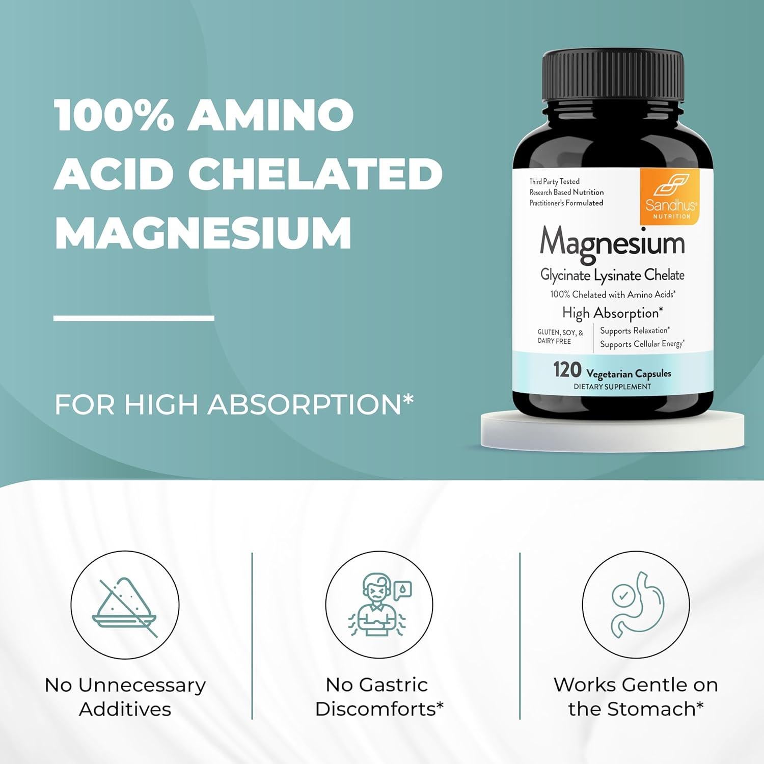 Glicinato de Magnesio Lisina Sandhu 120 Cápsulas Veganas