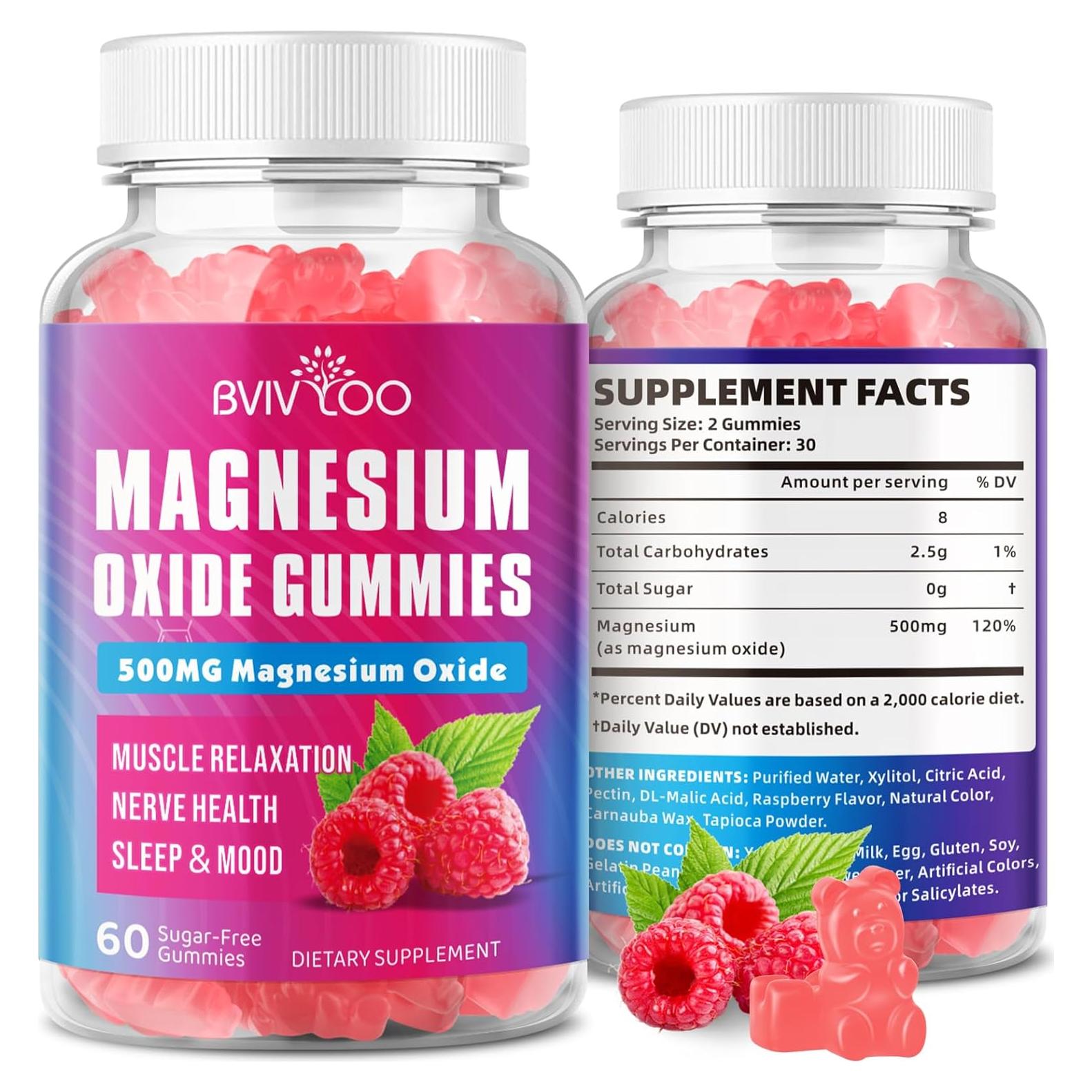 Gomitas de Óxido de Magnesio 500mg BVIVLOO Sabor Frambuesa 60 Unidades