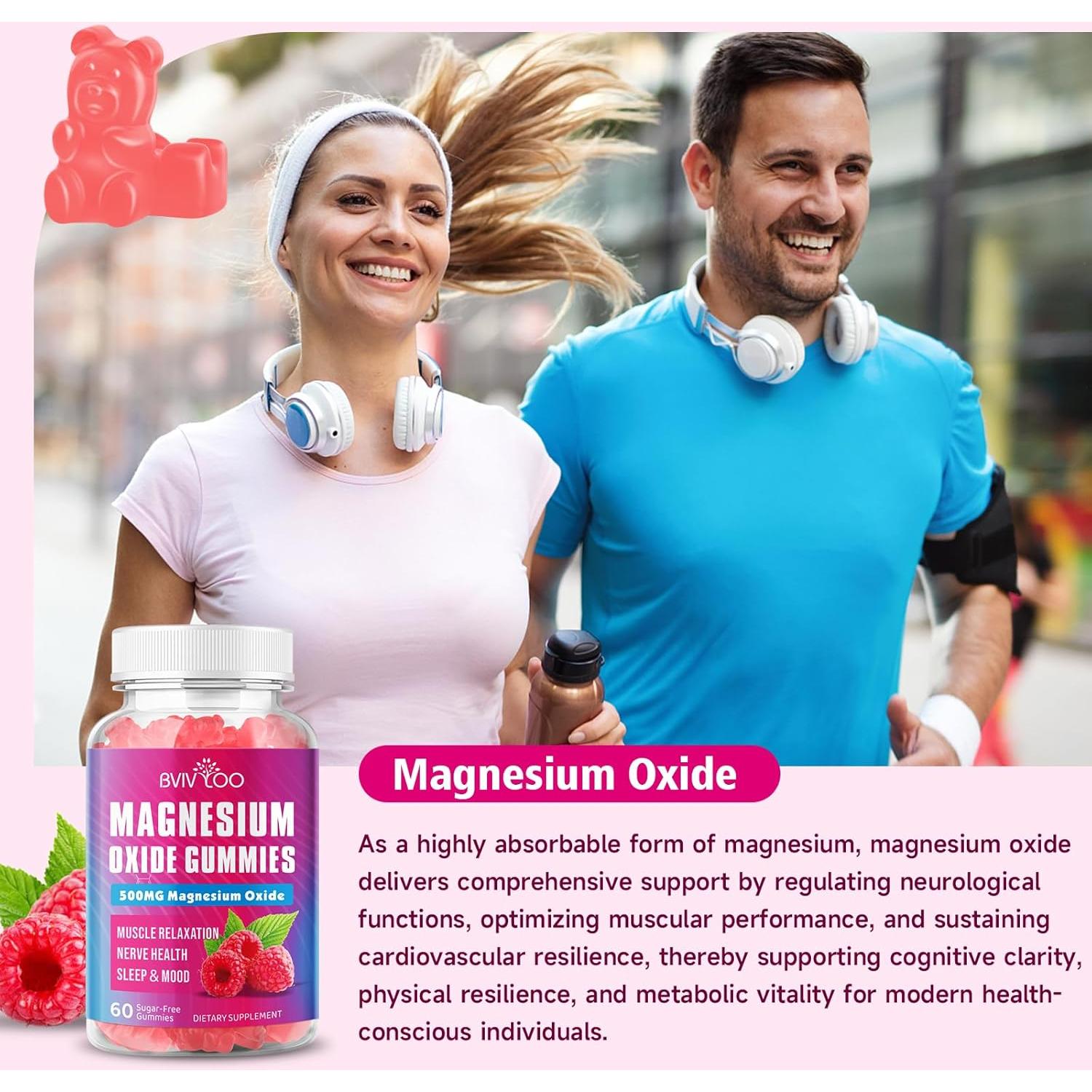 Gomitas de Óxido de Magnesio 500mg BVIVLOO Sabor Frambuesa 60 Unidades