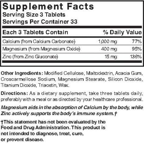 Tabletas de Calcio, Magnesio y Zinc Nature's Blend 100 Unidades