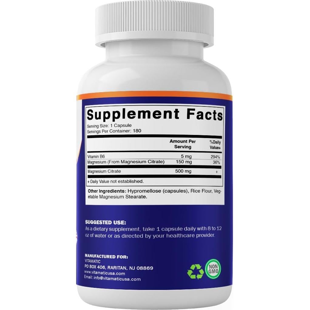 Citrato de Magnesio Vitamatic 500mg 180 Cápsulas Vegetarianas