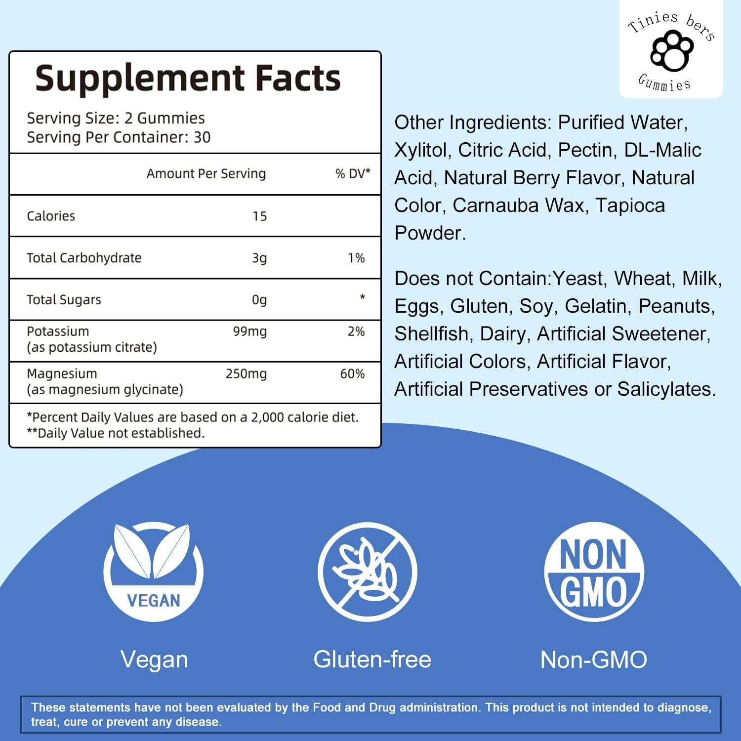 Gomitas de Potasio y Magnesio Tinies Bers 120 g Sin Azúcar