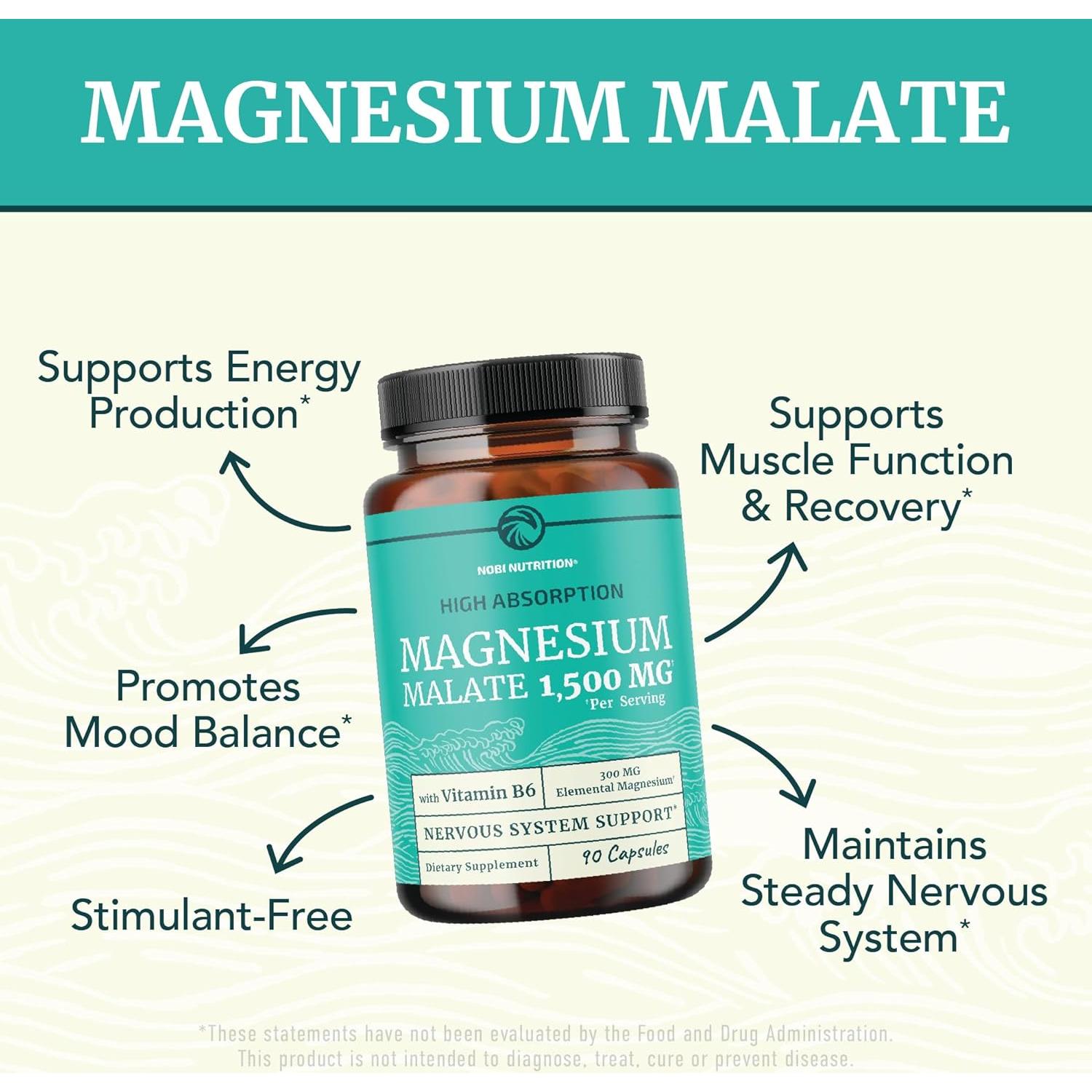 Malato de Magnesio 1500MG Nobi Nutrition - 300MG Elementales