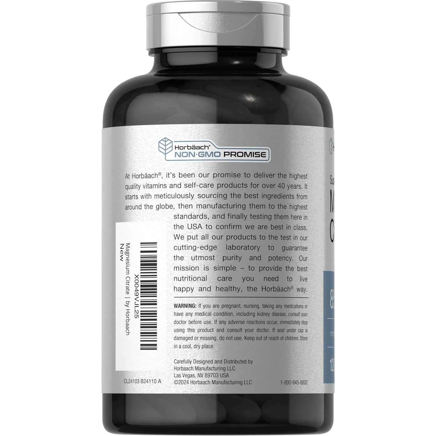 Citrato de Magnesio Horbaach 850mg 120 Gelatinas Blandas