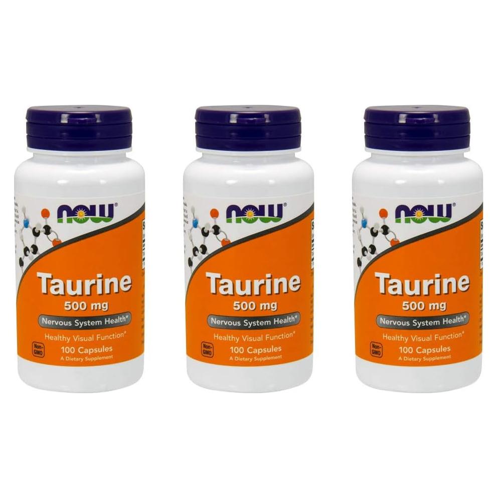 NOW Taurina 500mg 100 Cápsulas x3 - Suplemento Alimenticio