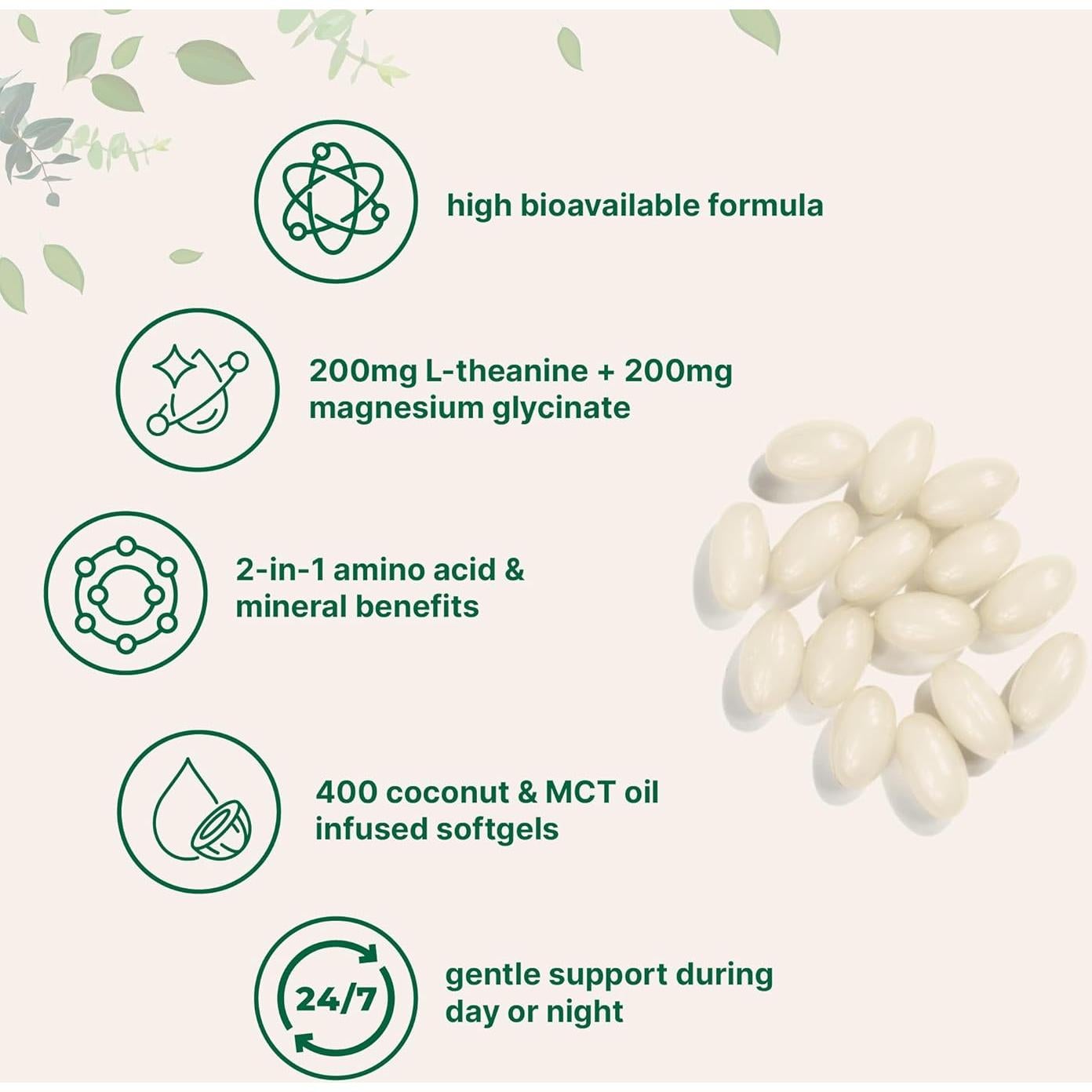 L-Theanina 200mg + Glicinato de Magnesio 400 Gelatinas Micro Ingredients