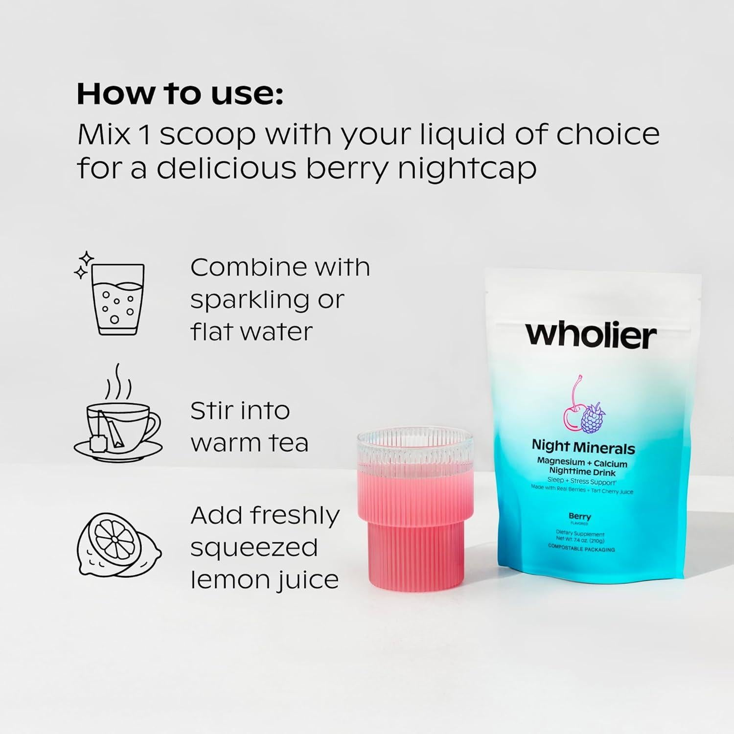 Bebida Calmante Nocturna Wholier Glicinato de Magnesio 227g