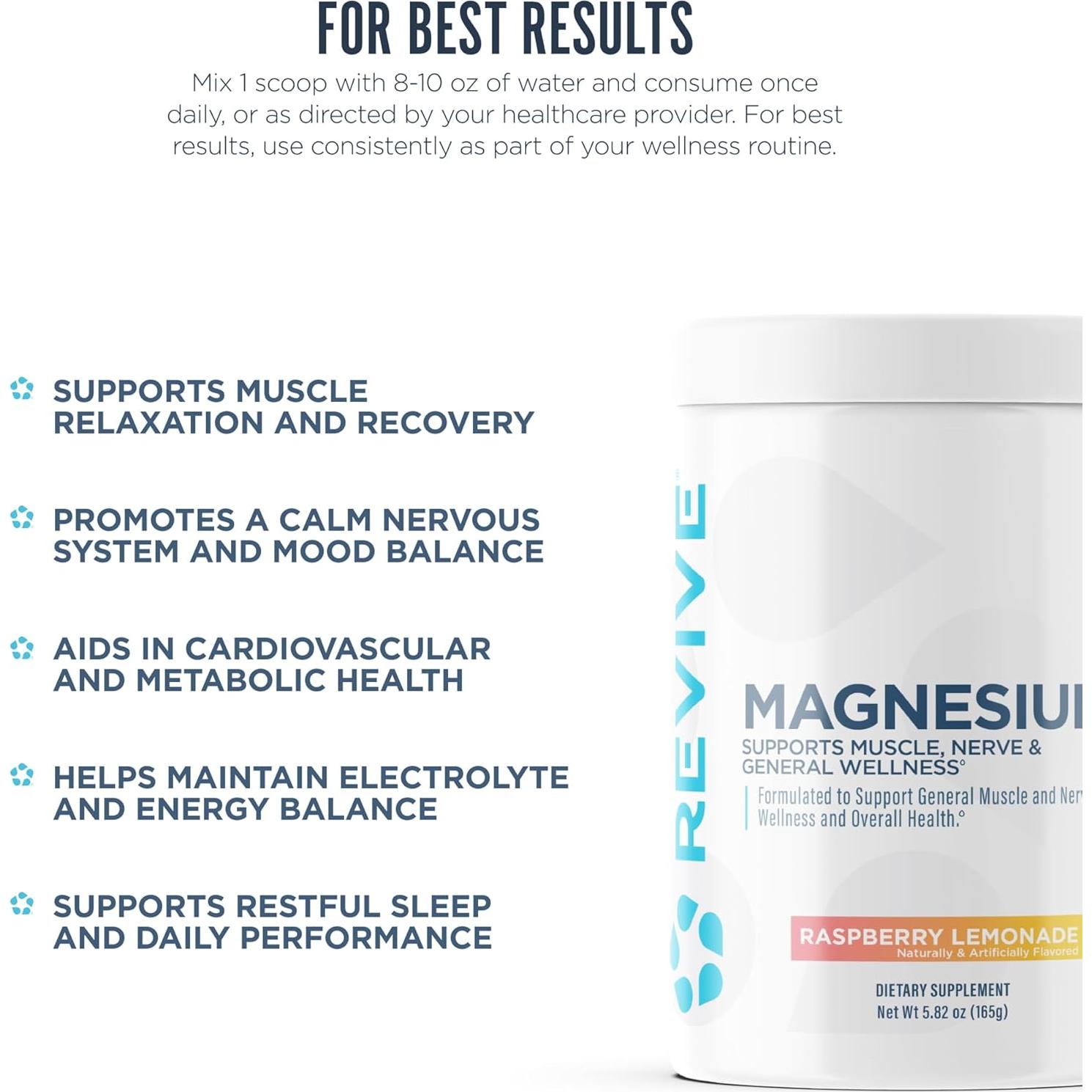 Suplemento de Magnesio en Polvo Revive MD - Limonada de Frambuesa - 30 Porciones