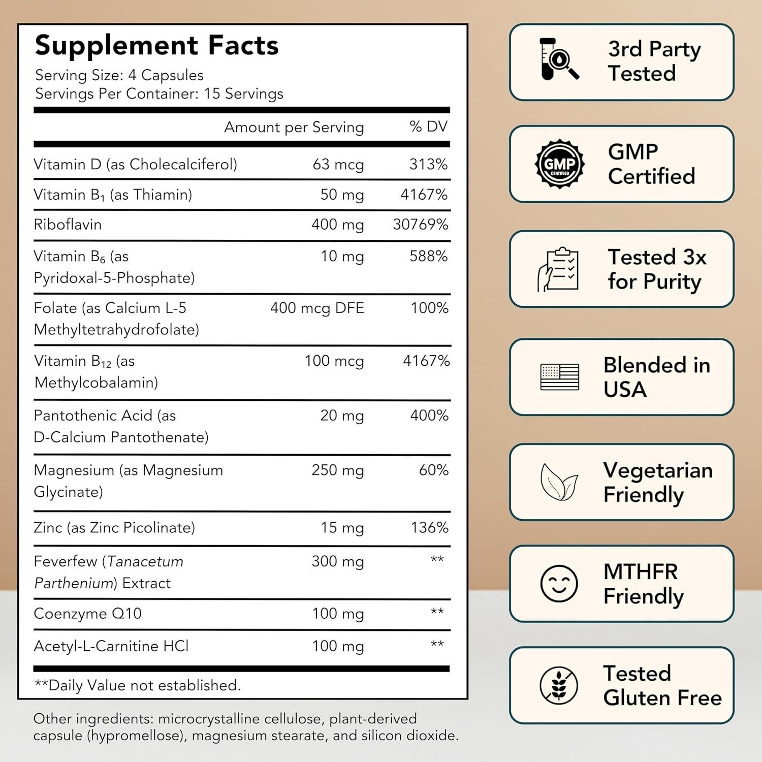 Suplemento Natural Melina Mighty para Alivio de Migraña - 60 Cápsulas