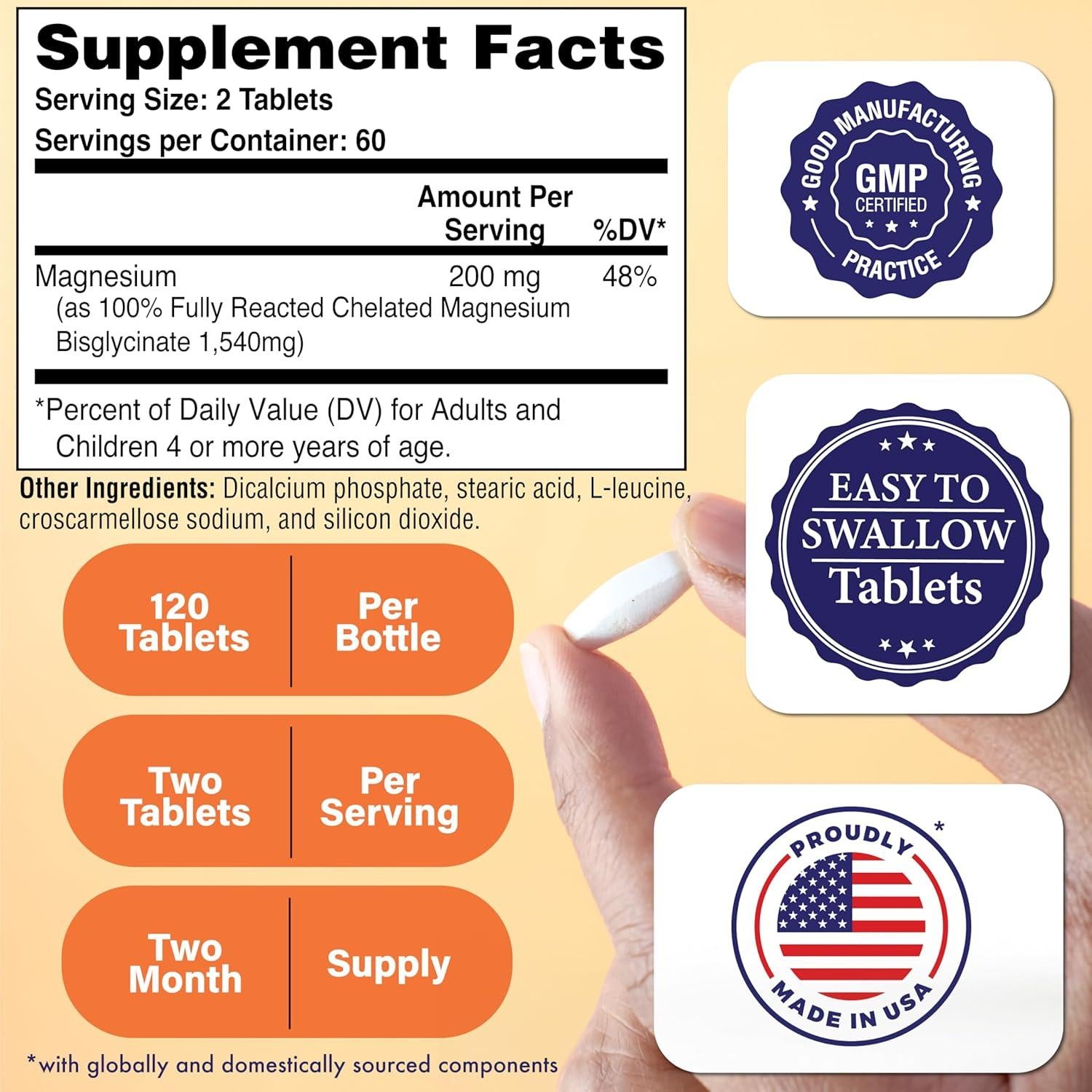 Glicinato de Magnesio 200mg 120 Tabletas Health Thru Nutrition