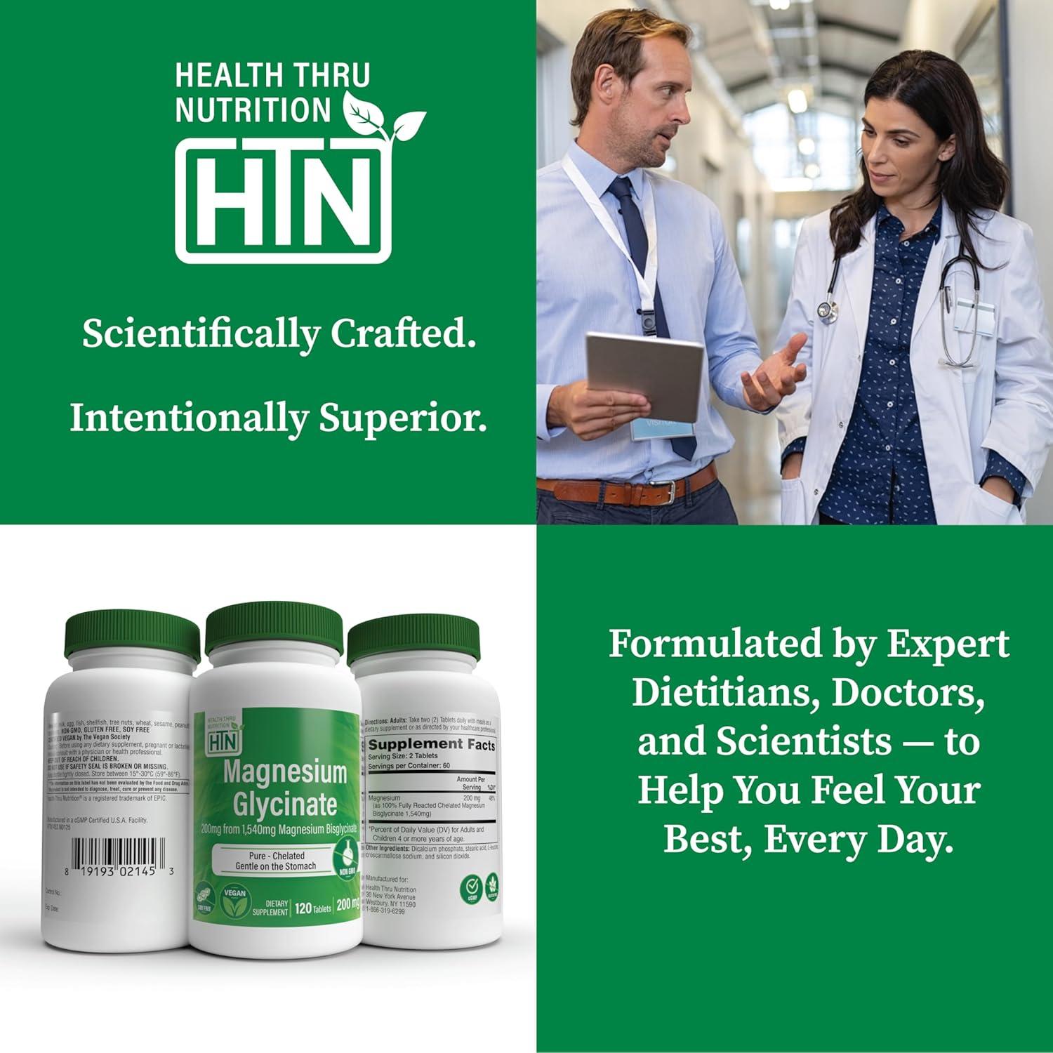 Glicinato de Magnesio 200mg 120 Tabletas Health Thru Nutrition