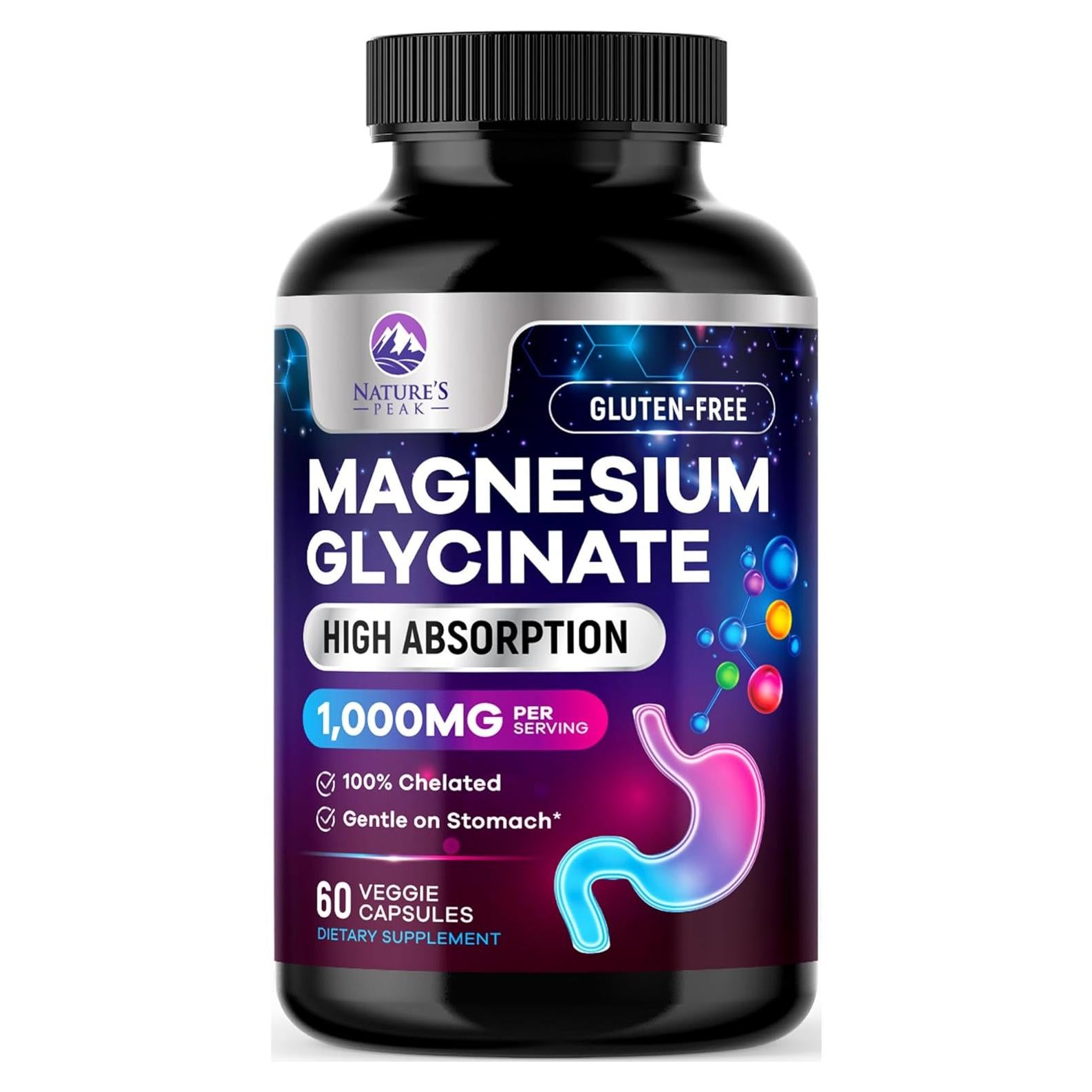 Suplemento de Magnesio Glicinato 1000 mg Nature's Peak - 60 Cápsulas