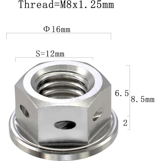 Tuerca de Flange Hexagonal RISON Titanio GR5 M8x1.25mm 5pcs