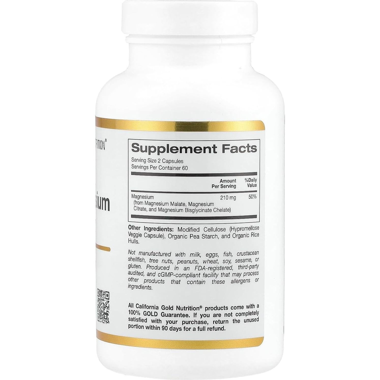 Complejo de Magnesio Triple California Gold Nutrition 120 Cápsulas