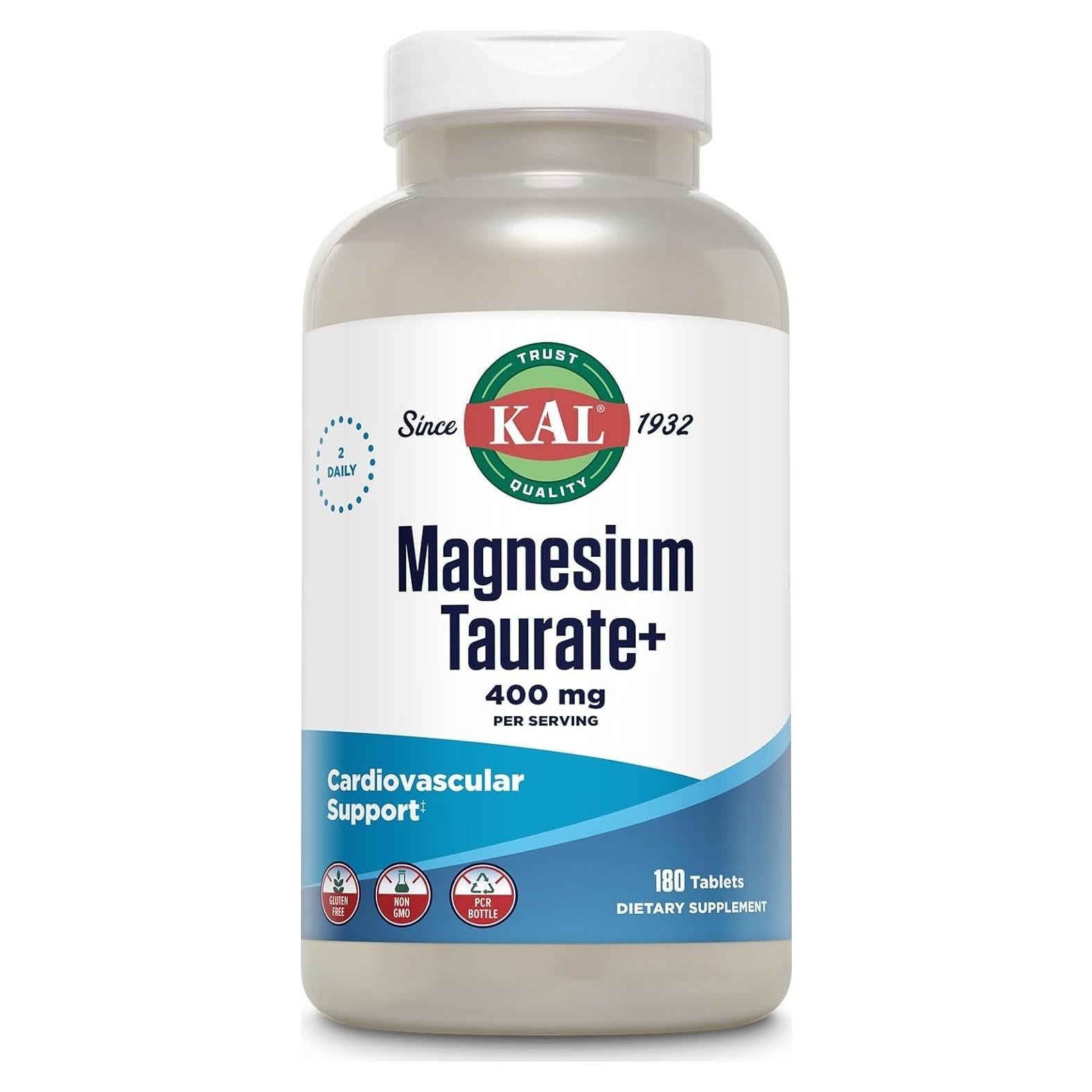 KAL Taurato de Magnesio 400mg + Coenzima B6, 180 Tabletas