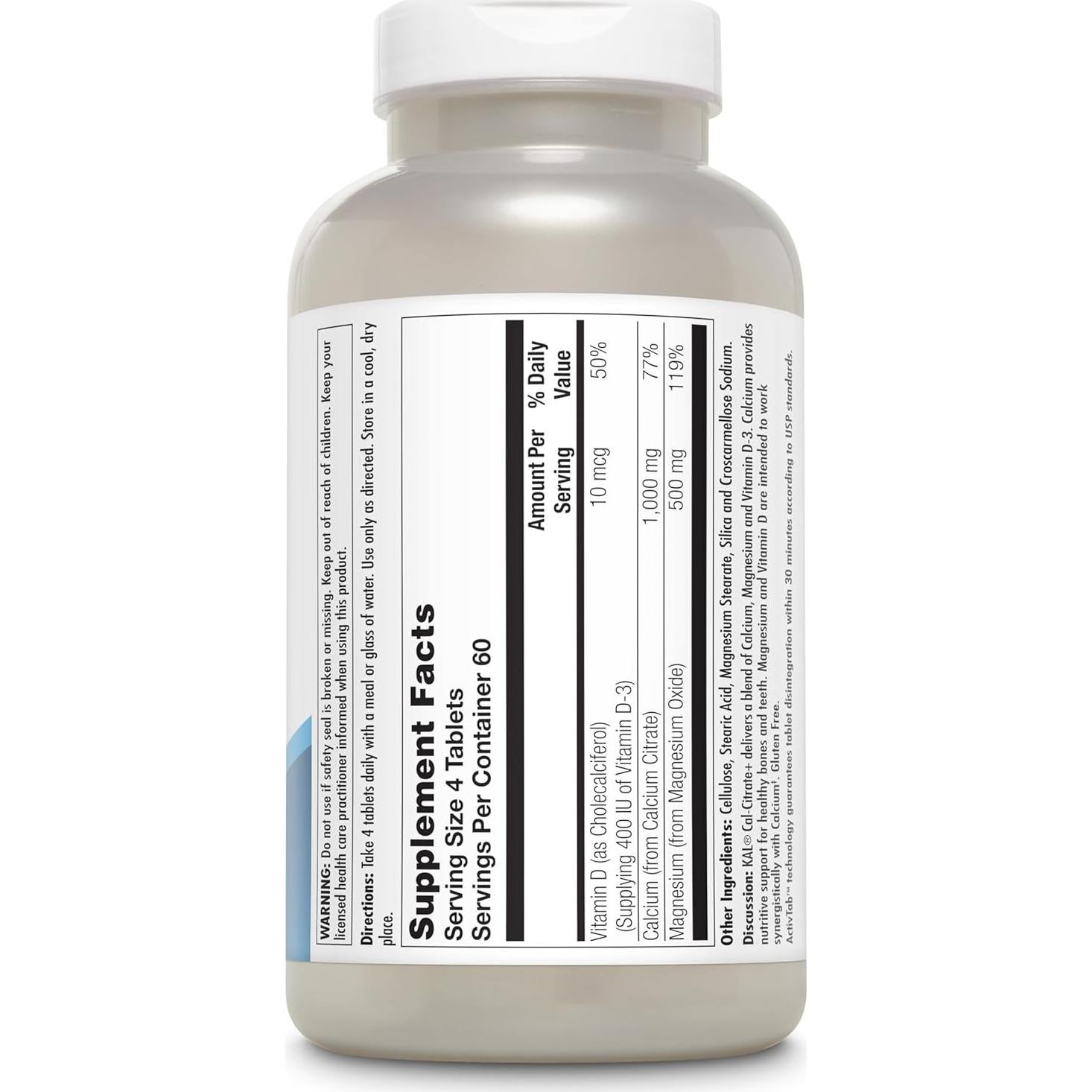 Suplemento KAL Cal-Citrate+ 1000 mg Calcio 500 mg Magnesio