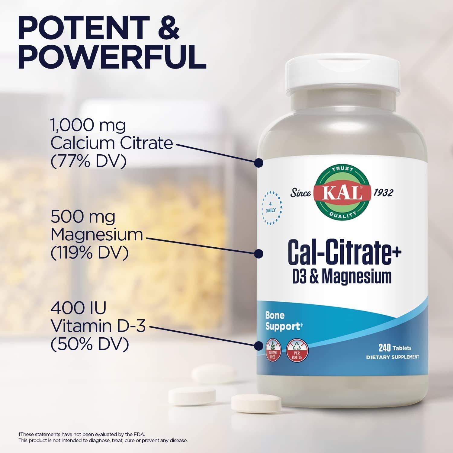 Suplemento KAL Cal-Citrate+ 1000 mg Calcio 500 mg Magnesio