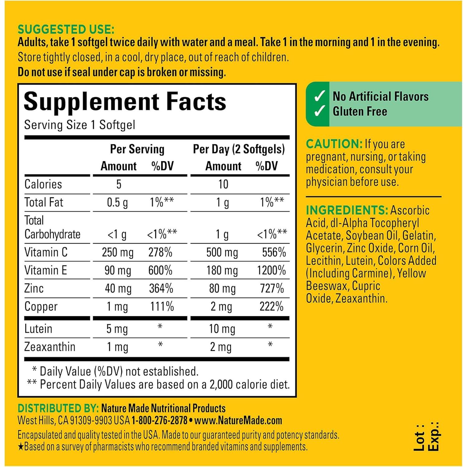Nature Made Visión AREDS 2 - Suplemento Ocular 60 Gelatinas