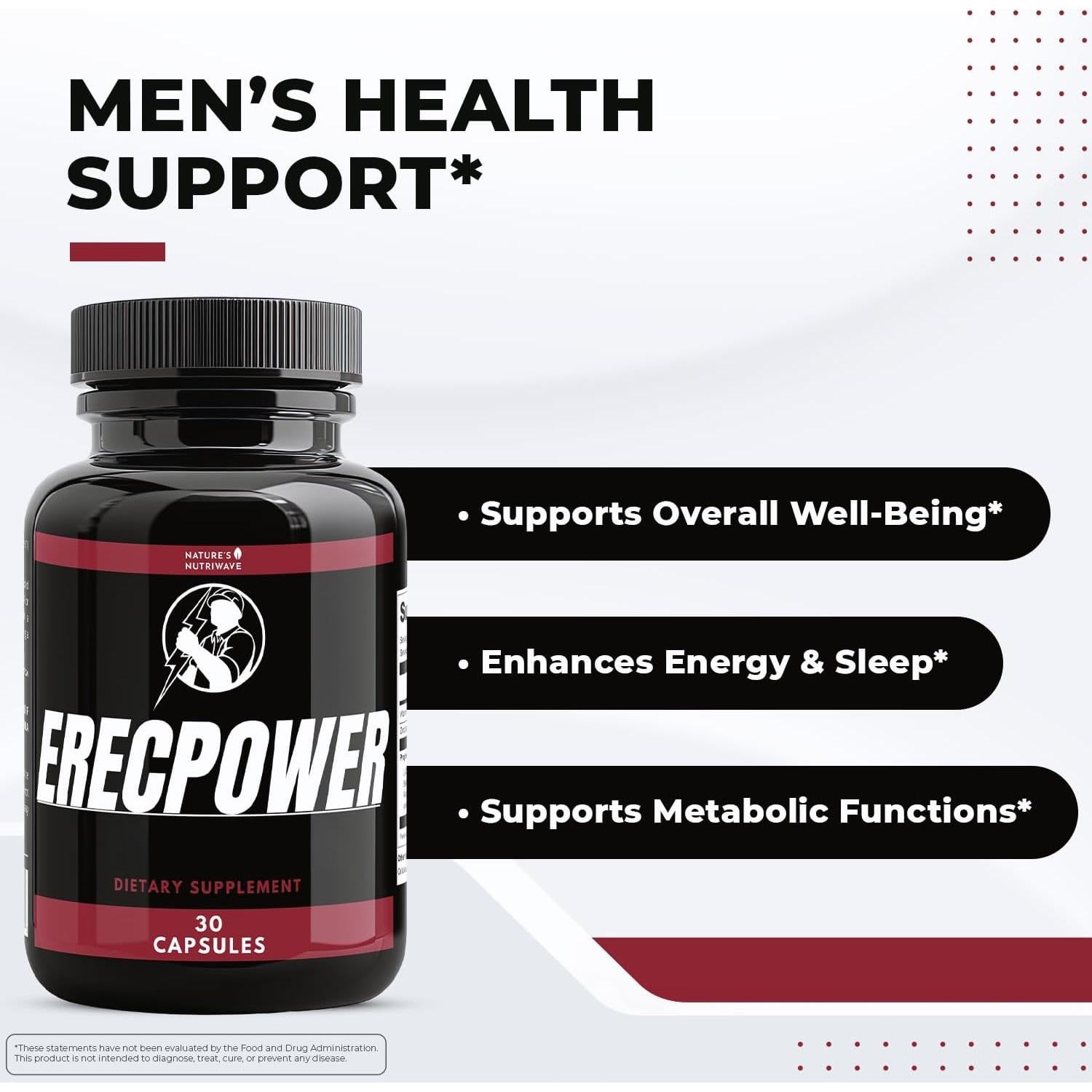 ErecPower Suplemento Natural Bienestar Masculino 30 Cápsulas