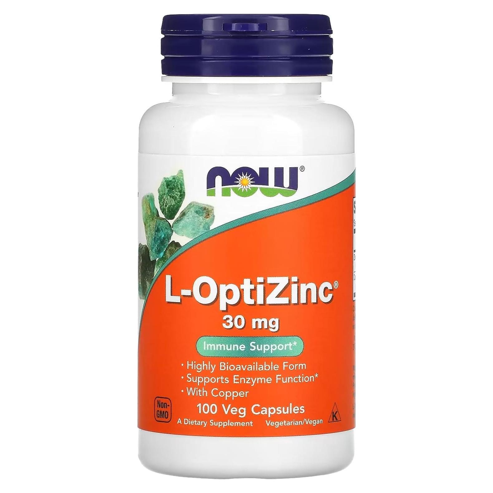 L-OptiZinc Zinc Metionina 30 mg 100 Cápsulas Now Foods