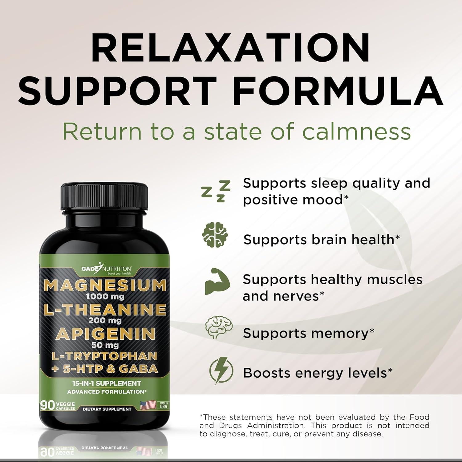 Suplemento de Magnesio 1000 mg Gade Nutrition con L-Teanina