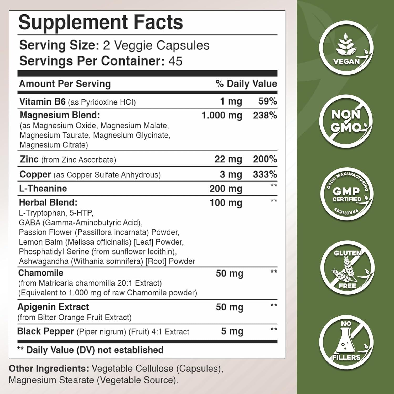 Suplemento de Magnesio 1000 mg Gade Nutrition con L-Teanina